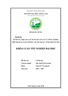 Luận văn đánh giá hiệu quả sử dụng đất sản xuất nông nghiệp trên địa bàn xã hà thượng huyện đại từ tỉnh thái nguyên