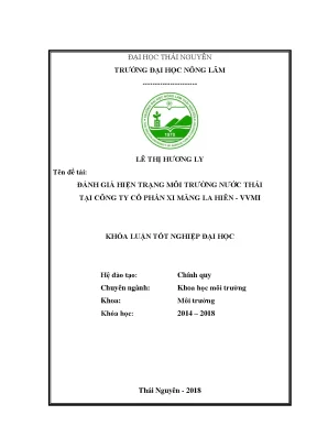 Luận văn đánh giá hiện trạng môi trường nước thải tại công ty cổ phần xi măng la hiên vvmi xã la hiên huyện võ nhai tỉnh thái nguyên