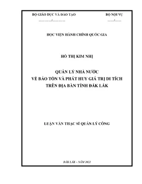 Luận văn thạc sĩ quản lý nhà nước về bảo tồn và phát huy giá trị di tích trên địa bàn tỉnh đắk lắk