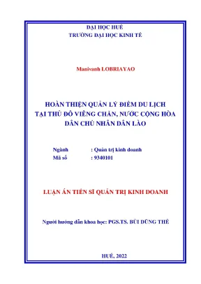Luận án tiến sĩ quản trị kinh doanh hoàn thiện quản lý điểm du lịch tại thủ đô viêng chăn nước cộng hòa dân chủ nhân dân lào