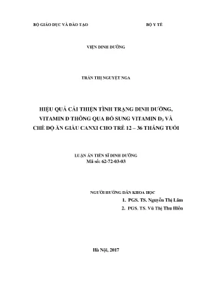 Luận án tiến sĩ hiệu quả cải thiện tình trạng dinh dưỡng vitamin d thông qua bổ sung vitamin d3 và chế độ ăn giàu canxi cho trẻ 12 36 tháng tuổi