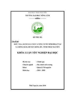 Luận văn điều tra đánh giá chất lượng nước sinh hoạt tại xã đồng bẩm huyện đồng hỷ tỉnh thái nguyên