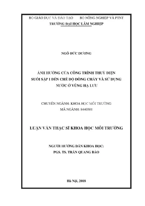 Luận văn thạc sĩ ảnh hưởng của công trình thuỷ điện suối sập i đến chế độ dòng chảy và sử dụng nước ở vùng hạ lưu