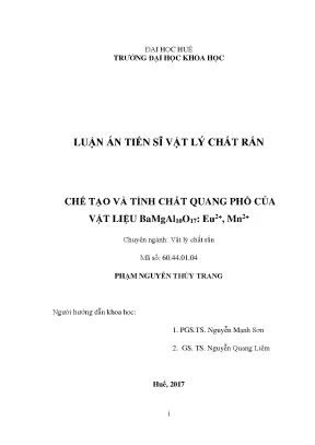 Luận án tiến sĩ vật lý chất rắn chế tạo và tính chất quang phổ của vật liệu bamgal10o17 eu2 mn2