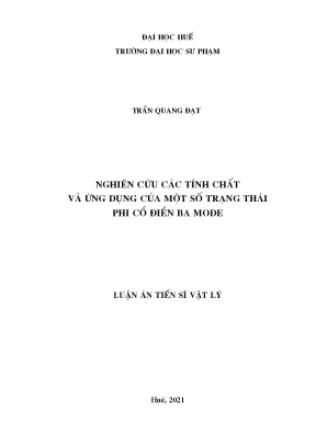 Luận án tiến sĩ nghiên cứu các tính chất và ứng dụng của một số trạng thái phi cổ điển ba mode