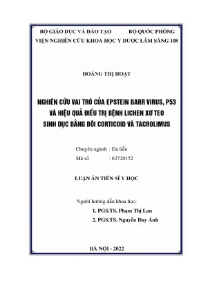 Luận án tiến sĩ nghiên cứu vai trò epstein barr virus p53 và hiệu quả điều trị bệnh lichen xơ teo sinh dục bằng bôi corticoid và tacrolimus
