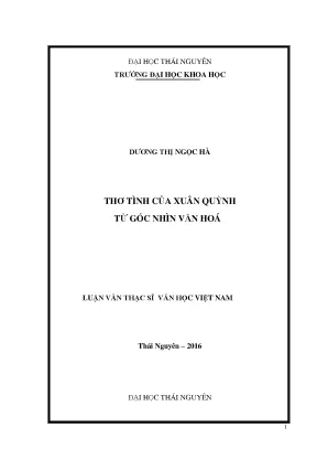 Luận văn thạc sĩ thơ tình của xuân quỳnh từ góc nhìn văn hóa