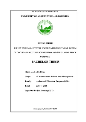Luận văn survey and evaluate the wastewater treatment system of coc hoa plant thai nguyen iron and steel joint stock company