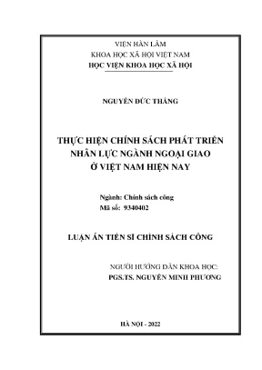 Luận án tiến sĩ chính sách công thực hiện chính sách phát triển nhân lực ngành ngoại giao ở việt nam hiện nay