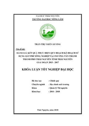 Luận văn đánh giá kết quả thực hiện quy hoạch kế hoạch sử dụng đất phi nông nghiệp tại phường tân thành thành phố thái nguyên tỉnh thái nguyên