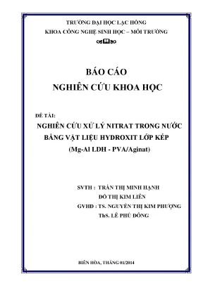 Luận văn nghiên cứu xử lý nitrat trong nước bằng vật liệu hydroxit lớp kép mg al ldh pvaalginat