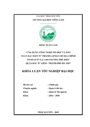 Luận văn ứng dụng công nghệ tin học và máy toàn đạc điện tử thành lập bản đồ địa chính phường phú diễn quận bắc từ liêm thành phố hà nội