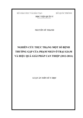 Luận án tiến sĩ nghiên cứu thực trạng một số bệnh thường gặp của phạm nhân ở trại giam và hiệu quả giải pháp can thiệp