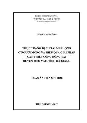 Luận án tiến sĩ thực trạng bệnh tai mũi họng ở người mông và hiệu quả giải pháp can thiệp cộng đồng tại huyện mèo vạc tỉnh hà giang
