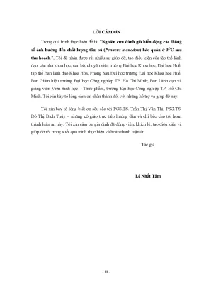 Luận án tiến sĩ hóa học nghiên cứu đánh giá biến động các thông số ảnh hưởng đến chất lượng tôm sú penaeus monodon bảo quản ở 0 oc sau thu hoạch