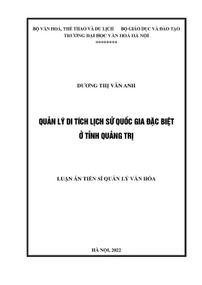 Luận án tiến sĩ quản lý văn hóa quản lý di tích lịch sử quốc gia đặc biệt ở tỉnh quảng trị