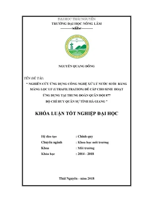 Luận văn nghiên cứu ứng dụng công nghệ xử lý nước suối bằng màng lọc ufutrafiltration để cấp cho sinh hoạt ứng dụng tại trung đoàn quân đội 877