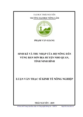 Luận văn thạc sĩ sinh kế và thu nhập của hộ nông dân vùng bán sơn địa huyện nho quan tỉnh ninh bình
