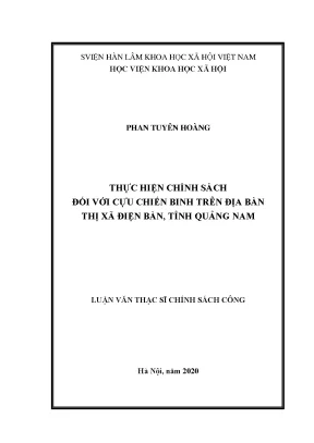 Luận văn thạc sĩ chính sách công thực hiện chính sách đối với cựu chiến binh từ thực tiễn thị xã điện bàn tỉnh quảng nam