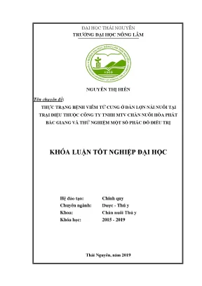 Luận văn thực trạng bệnh viêm tử cung ở đàn lợn nái nuôi tại trại điệu thuộc công ty tnhh mtv chăn nuôi hòa phát bắc giang và thử nghiệm một số phác đồ điều trị