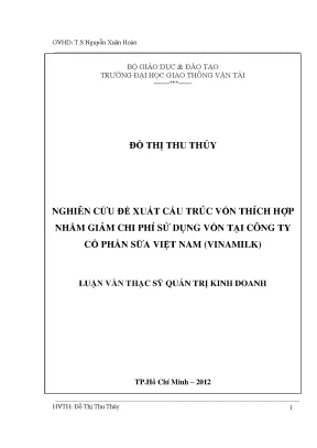Nghiên cứu đề xuất cấu trúc vốn thích hợp nhằm giảm chi phí sử dụng vốn tại công ty cổ phần sữa việt nam vinamilk luận văn thạc sỹ kinh tế xây dựng