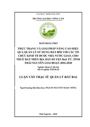 Luận văn thạc sĩ thực trạng và giải pháp nâng cao hiệu quả quản lý sử dụng đất đối với các tổ chức kinh tế được nhà nước giao cho thuê đất trên địa bàn huyện đại từ