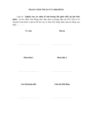Luận án tiến sĩ quản trị kinh doanh nghiên cứu các nhân tố ảnh hưởng đến phát triển du lịch phú quốc