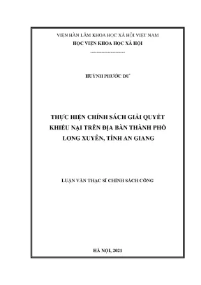 Luận văn thạc sĩ chính sách công thực hiện chính sách giải quyết khiếu nại trên địa bàn thành phố long xuyên tỉnh an giang