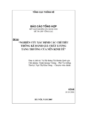 Luận văn nghiên cứu xác định các chỉ tiêu thống kê đánh giá chất lượng tăng trưởng của nền kinh tế