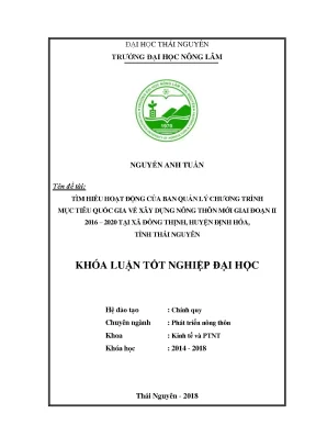 Luận văn tìm hiểu hoạt động của ban quản lý chương trình mục tiêu quốc gia về xây dựng nông thôn mới giai đoạn ii 2016 2020 tại xã đồng thịnh
