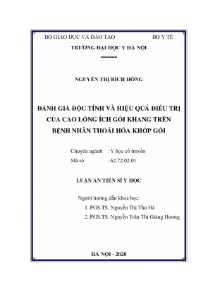 Luận án tiến sĩ đánh giá độc tính và hiệu quả điều trị của cao lỏng ích gối khang trên bệnh nhân thoái hóa khớp gối
