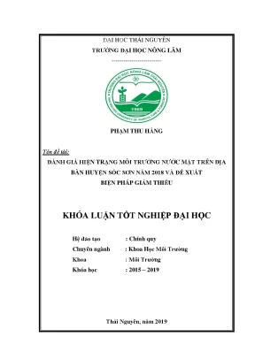 Luận văn đánh giá hiện trạng môi trường nước mặt trên địa bàn huyện sóc sơn năm 2018 và đề xuất biện pháp giảm thiểu