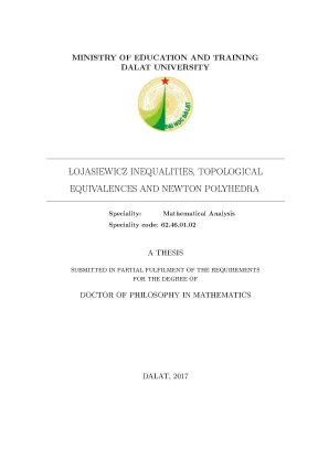 Luận án tiến sĩ bất đẳng thức lojasiewicz tương đương topo và đa diện newton