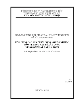 Luận văn ứng dụng các sản phẩm công nghệ sinh học bảo vệ thực vật để xây dựng vùng sản xuất rau an toàn