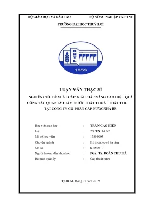 Luận văn thạc sĩ nghiên cứu đề xuất các giải pháp nâng cao hiệu quả công tác quản lý giảm nước thất thoát thất thu tại công ty cổ phần cấp nước nhà bè