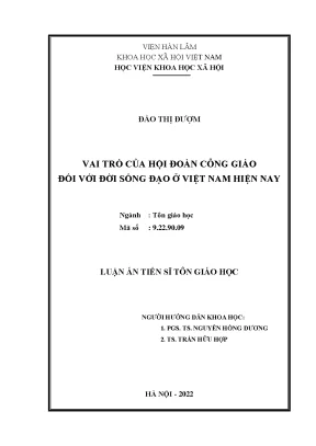 Luận án tiến sĩ tôn giáo học vai trò của hội đoàn công giáo đối với đời sống đạo ở việt nam hiện nay