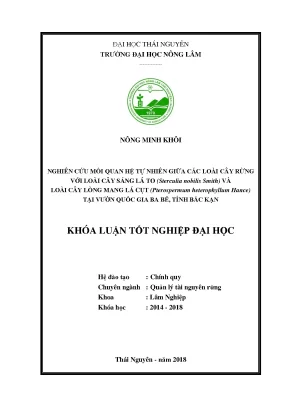 Luận văn nghiên cứu mối quan hệ tự nhiên giữa các loài cây rừng với loài cây sảng lá to sterculia nobilis smith và cây lòng mang lá cụt tại vườn quốc gia ba bể tỉnh bắc kạn