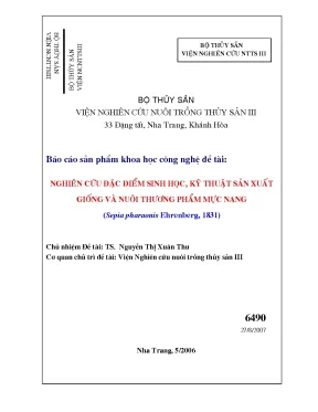 Luận văn báo cáo sản phẩm khoa học công nghệ đề tài nghiên cứu đặc điểm sinh học kỹ thuật sản xuất và nuôi thương phẩm mực nang