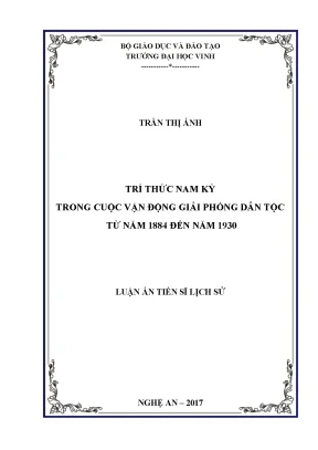 Luận án tiến sĩ lịch sử trí thức nam kỳ trong cuộc vận động giải phóng dân tộc từ năm 1884 đến năm 1930
