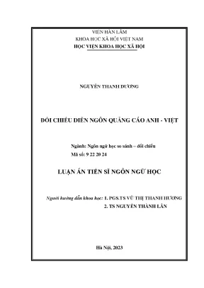 Luận án tiến sĩ đối chiếu diễn ngôn quảng cáo anh việt