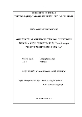 Luận án tiến sĩ công nghệ sinh học nghiên cứu vi khuẩn chuyển hóa nitơ trong nền đáy vùng nuôi tôm hùm panulirus sp phục vụ nuôi trồng thủy sản