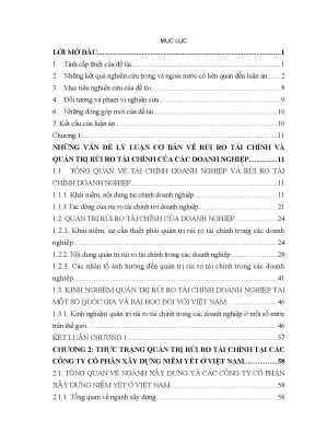 Luận án tiến sĩ quản trị rủi ro tài chính tại các công ty cổ phần xây dựng niêm yết ở việt nam