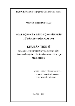 Luận án tiến sĩ hoạt động của đảng cộng sản pháp từ năm 1945 đến năm 1991