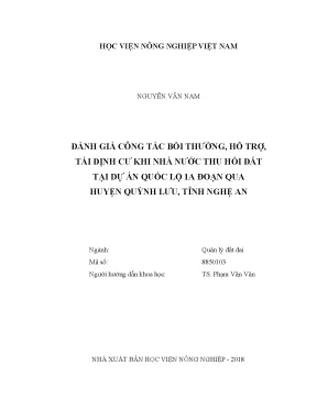 Luận văn thạc sĩ đánh giá công tác bồi thường hỗ trợ tái định cư khi nhà nước thu hồi đất tại dự án quốc lộ 1a đoạn qua huyện quỳnh lưu tỉnh nghệ an