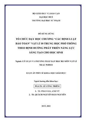 Luận án tiến sĩ khoa học giáo dục các định luật bảo toàn vật lí 10 thpt theo định hướng phát triển năng lực sáng tạo cho học sinh