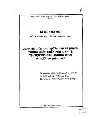 Luận văn quan hệ thị trường và kế hoạch trong phát triển nền kinh tế thị trường định hướng xhcn của nước ta hiện nay