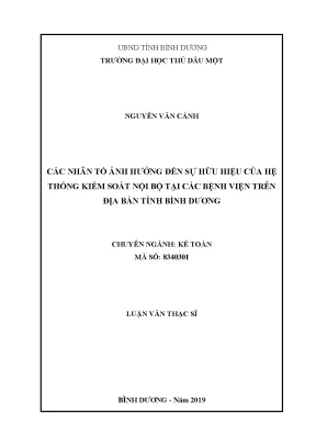 Luận văn thạc sĩ các nhân tố ảnh hưởng đến sự hữu hiệu của hệ thống kiểm soát nội bộ tại các bệnh viện trên địa bàn tỉnh bình dương