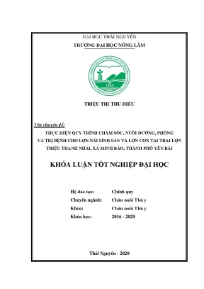 Luận văn thực hiện quy trình chăm sóc nuôi dưỡng và phòng trị bệnh cho lợn nái sinh sản và lợn con tại trại triệu thanh nhài xã minh bảo thành phố yên bái