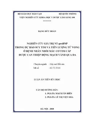 Luận án tiến sĩ nghiên cứu giá trị ntprobnp trong dự báo suy tim và tiên lượng tử vong ở bệnh nhân nhồi máu cơ tim cấp được can thiệp động mạch vành qua da