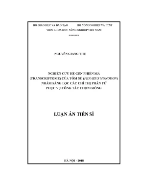 Luận án tiến sĩ nghiên cứu hệ gen phiên mã transcriptome của tôm sú penaeus monodon nhằm sàng lọc các chỉ thị phân tử phục vụ công tác chọn giống